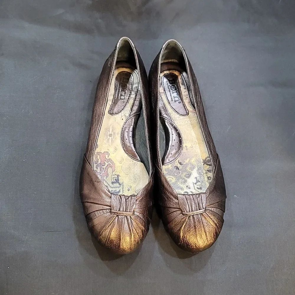 BORN WOMEN'S D16618 METALLIC B LEATHER BALLET SLIP ON ROUND TOE FLATS